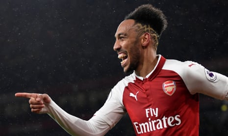 Arsenal’s Pierre-Emerick Aubameyang celebrates after scoring the fourth.