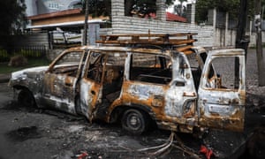 The remains of a car set on fire by a mob in Shashamane