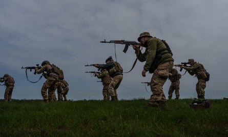 Territorial defence fighters training for the spring offensive somewhere in Donbas region in Ukraine.