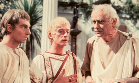 Derek Jacobi, left, as Claudius, John Hurt as Caligula and George Baker as Tiberius in the BBC’s 1976 adaptation of Robert Graves’s I, Claudius, co-produced with Mark Shelmerdine.