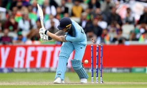 England’s Ben Stokes is bowled round his legs by Dawlat Zadran.