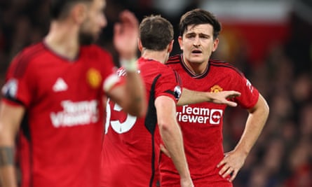 Jonny Evans remonstrates with Harry Maguire.