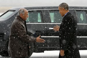 Conyers greets President Obama in Detroit in 2016.