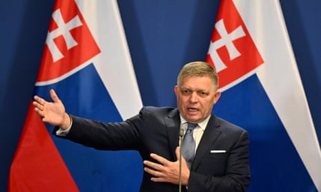 Robert Fico at a press conference with Hungary's prime minister, Viktor Orbán, on 16 January.