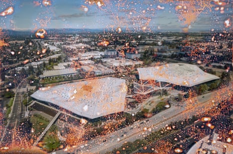 Aerial position of a ample tech field overlaid pinch burned movie textures and glowing chemic marks