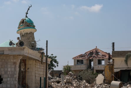 A damaged mosque in the village of Zawtar al-Gharbiyeh on 13 August