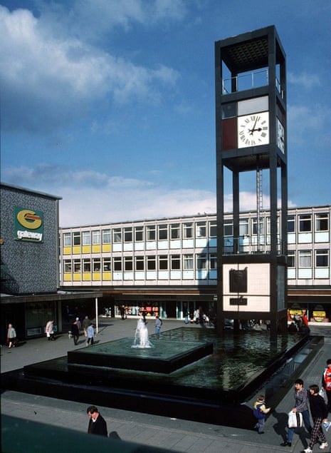 An old photograph of the town square clock tower in Stevenage that commemorates Lewis Silkin, whose New Towns Act led gave birth to 32 new towns.