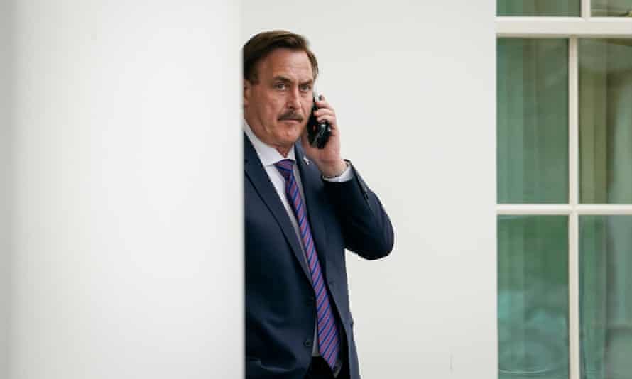 Mike Lindell waits outside the West Wing of the White House on 15 January.