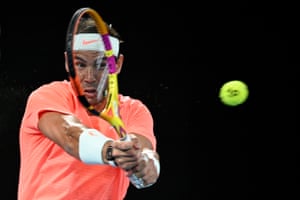 Rafael Nadal on his way to taking the first set.