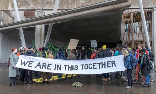 Climate protesters at the Scottish parliament.