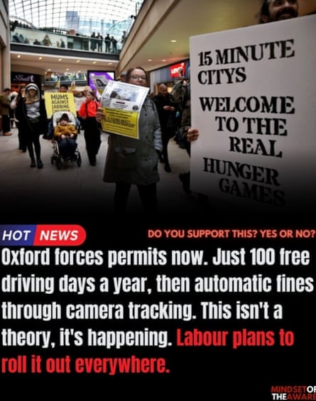 Social media post that falsely claims Oxford only lets people drive in the city for 100 days a year.