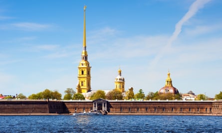 Peter and Paul Fortress pictured from across the Neva river.