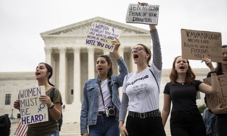 Protesters outside the supreme court on Saturday. The almost-certain passage of Kavanaugh’s nomination will cap a triumphant week for the president.