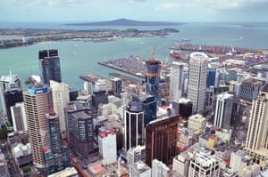 Una vista aérea del centro de Auckland, Nueva Zelanda.