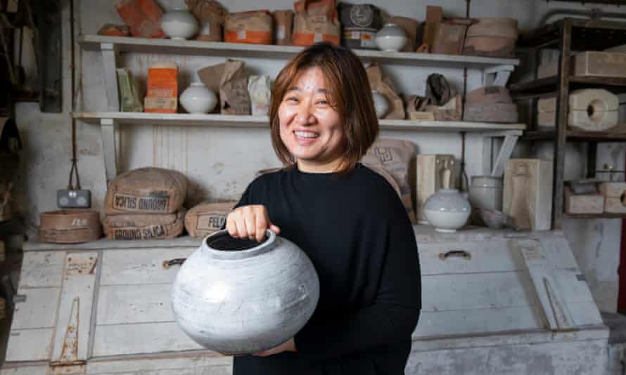 Hyosun Kim, artist in residence for Leach100 at Leach Pottery studio in St Ives, Cornwall.