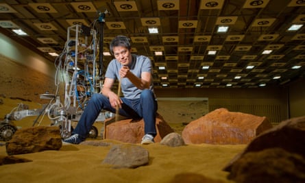 British doctor Kevin Fong in the Mars Yard at Airbus Defense and Space.