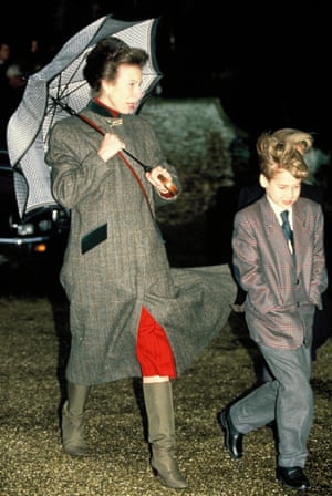Wearing herringbone tweed and boots that riff on wellies with a flash of festive red for the royal Christmas church service at Sandringham in 1990.
