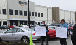 Amazon workers stage a walkout at the company’s Staten Island warehouse.