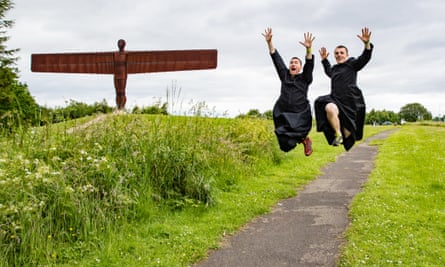 Simon Grundy and Danny Driver alongside the more grounded Angel of the North.