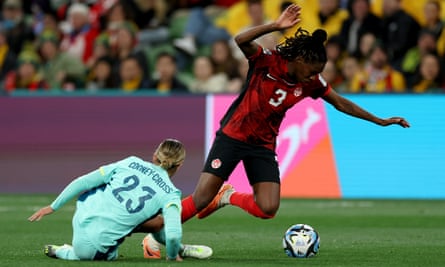 Kadeisha Buchanan of Canada is tackled by Kyra Cooney-Cross.