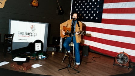 Zane York, a co-founder of Cowboy Poetry LA, astatine nan Eastwood barroom successful Koreatown, Los Angeles, connected 20 November.