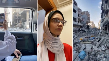 ‘I can’t stop shaking’: student describes evacuating her home in Gaza – video