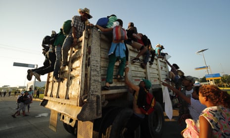 Honduran migrants travel toward the US from Huixtla, Chiapas state, Mexico, on 24 October.