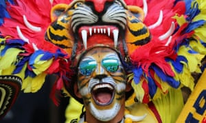 A Colombia fan before the match against Senegal.