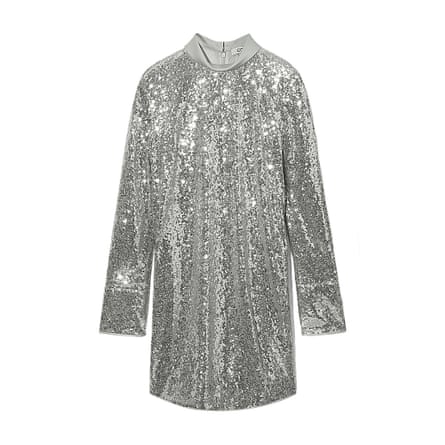 long-leeved silver sequinned short dress
