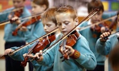 Violin lessons for year 4 pupils at St Lawrence primary school in Ludlow Shropshire UK April 2004