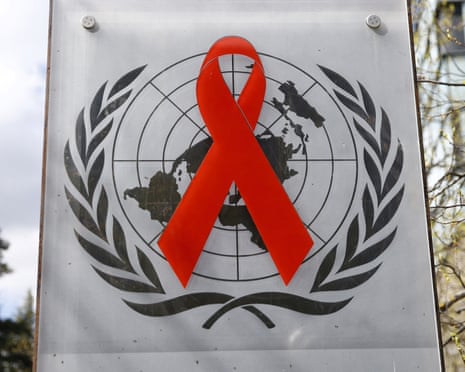 Logo pictured outside United Nations Aids agency (UNAids) building in Geneva