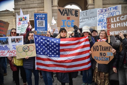Demonstrators in Milan protest against ICE agents at the Winter Olympics