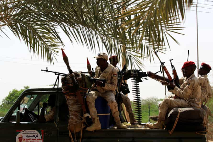 Members of the Rapid Support Forces secure a site in Khartoum