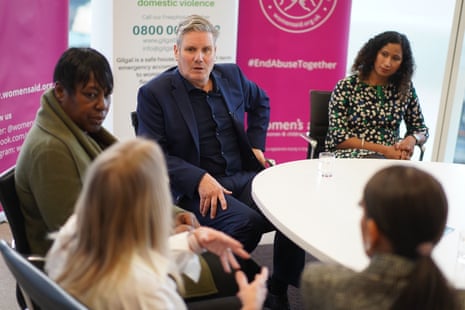 Keir Starmer meeting staff from a domestic violence refuge in Birmingham.
