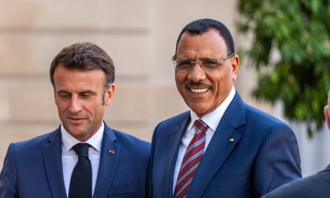 The president of Niger, Mohamed Bazoum, right, meets his French counterpart, Emmanuel Macron, in Paris a month before the coup.