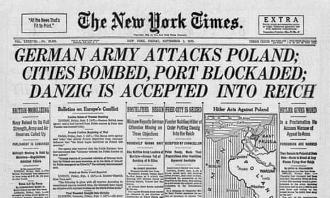 1939 New York Times front page reporting the invasion of Poland by Nazi Germany.