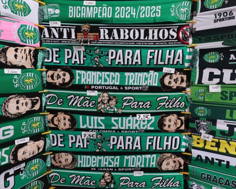 Sporting scarves on sale ahead of the Champions League quarter-final first leg match between Sporting and Arsenal