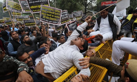 Indian youth congress activists protest near the Pakistan high commission in New Delhi against the deadly militant attack in Kashmir.