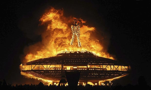 The “Man” burns on the Black Rock Desert at Burning Man near Gerlach, Nevada in 2013.