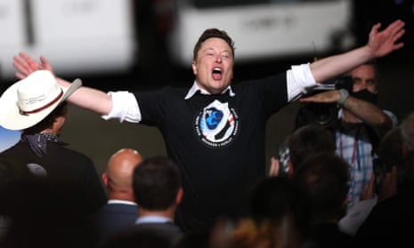 Elon Musk celebrates after the successful launch of the SpaceX Falcon 9 rocket.