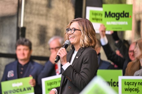 Candidate of the Left in the presidential election, Deputy Marshal of the Senate of the Republic of Poland Magdalena Biejat (C) during a meeting with voters in Wroclaw, Poland.