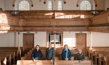 From left: Eilir Davies, Denzil Davies, Mon Davies and Emyr Phillips in Rhydwilym chapel. They all doubt the official version of events.