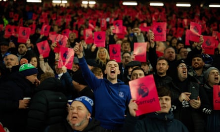 Fans make their feelings clear during the match at Goodison Park.