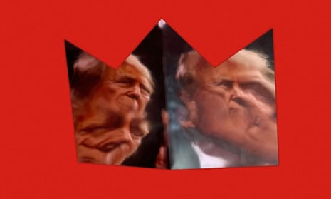 Collage of Donald trump reflected in a crown