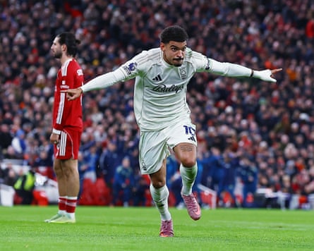 Morgan Gibbs-White after making it 3-0 against Liverpool