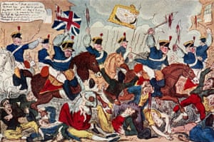 A depiction of the Peterloo Massacre in Manchester in 1819, when cavalry charged on a crowd at a political rally.