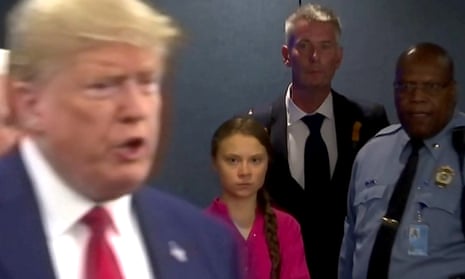 Greta Thunberg glares at Donald Trump at the UN last month.