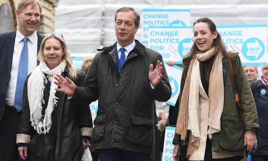 Brexit Party leader Nigel Farage with Jonathan Bullock, Tracey Knowles and Annunziata Rees-Mogg