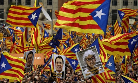Pro independence supporters wave “estelada” or pro independence flags during a protest in Barcelona in November. (AP Photo/Manu Fernandez)