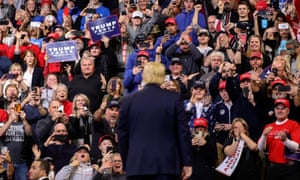 Donald Trump faces his supporters during a campaign rally at Drake University in Des Moines, Iowa.